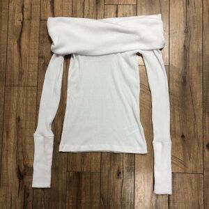 Off-shoulder fuzzy sweater top